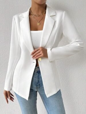 Modern Regular Plain Turndown Long Sleeve Blazer - Image 16