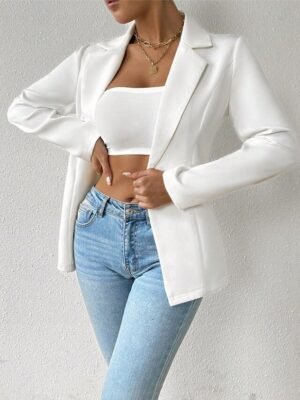 Modern Regular Plain Turndown Long Sleeve Blazer - Image 17