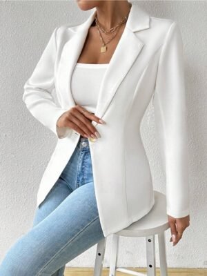 Modern Regular Plain Turndown Long Sleeve Blazer - Image 18