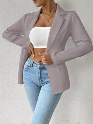 Modern Regular Plain Turndown Long Sleeve Blazer - Image 3