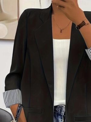 Modern Regular Plain Turndown Long Sleeve Blazer - Image 3