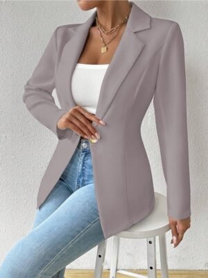 Modern Regular Plain Turndown Long Sleeve Blazer - Image 4
