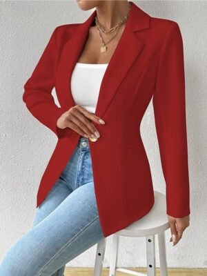 Modern Regular Plain Turndown Long Sleeve Blazer - Image 7
