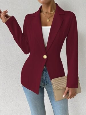 Modern Regular Plain Turndown Long Sleeve Blazer - Image 8