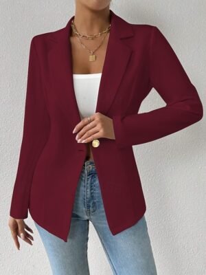 Modern Regular Plain Turndown Long Sleeve Blazer - Image 9