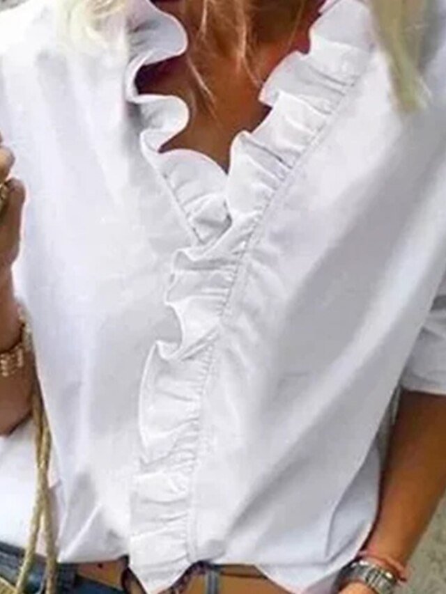 Modern Regular Plain V Neck Long Sleeve Blouse - Image 2