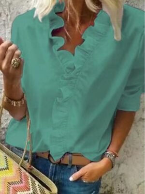 Modern Regular Plain V Neck Long Sleeve Blouse - Image 5