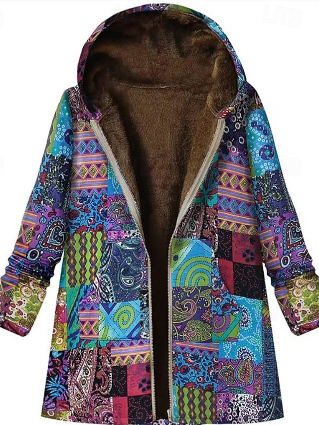 Modern Regular Print Hooded Long Sleeve Fleece Jacket - Image 1