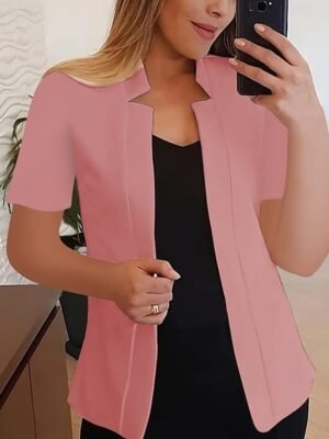 Modern Slim Fit Plain Stand Collar Short Sleeve Blazer - Image 1