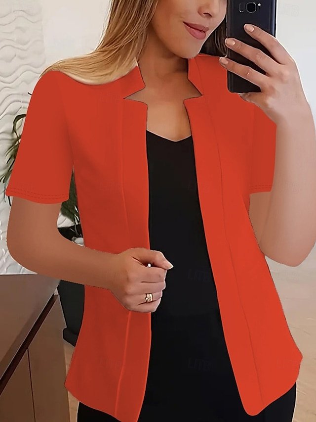 Modern Slim Fit Plain Stand Collar Short Sleeve Blazer - Image 2