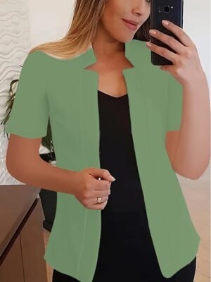 Modern Slim Fit Plain Stand Collar Short Sleeve Blazer - Image 5