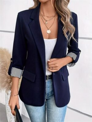 OL Style Regular Fit Solid Colour Button Long Sleeve Blazer - Image 1