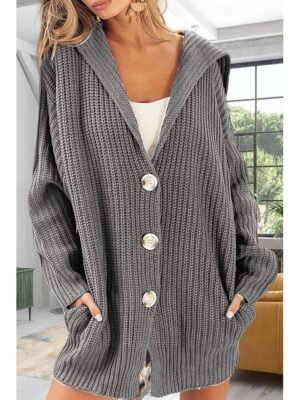 Oversized Long Solid Open Front Long Sleeve Cardigan - Image 1