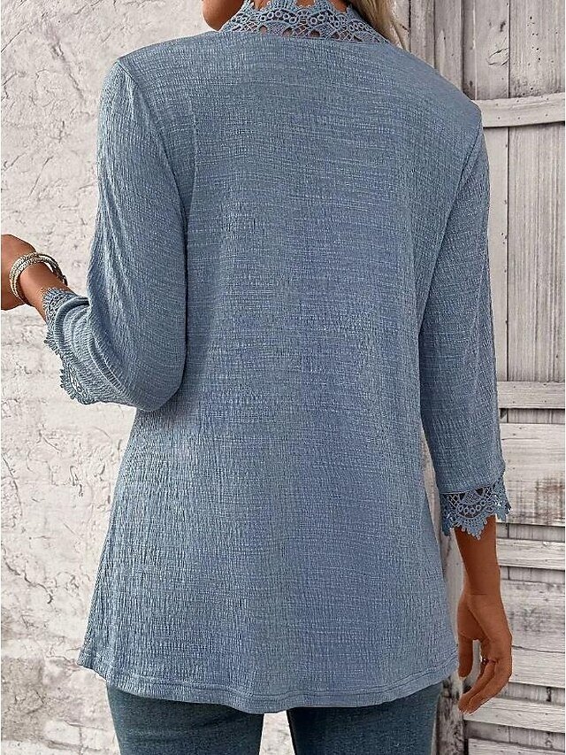 Party Loose Patchwork Solid 3/4 Sleeve Jacket - Image 2
