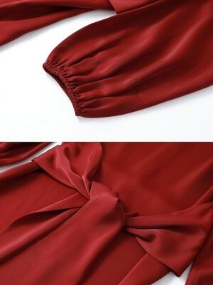 Party Mini Lace-Up Satin Crew Neck Long Sleeve Dress - Image 8