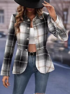 Party Regular Fit Plaid Button Long Sleeve Jacket - Image 3