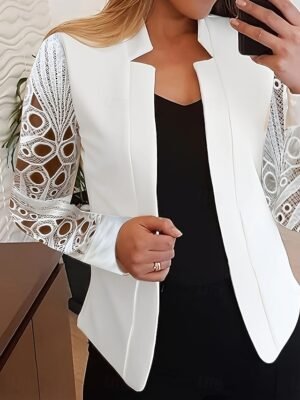 Party Regular Fit Solid Colour Lace Long Sleeve Summer Jacket - Image 3
