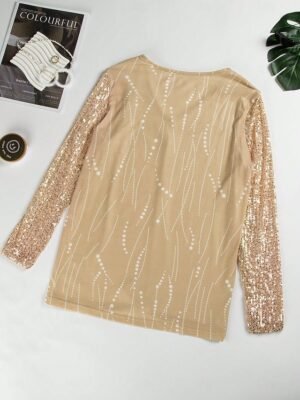 Party Regular Metallic Sparkly V Neck Long Sleeve Top - Image 2