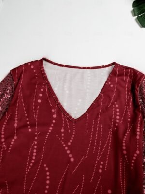 Party Regular Metallic Sparkly V Neck Long Sleeve Top - Image 9