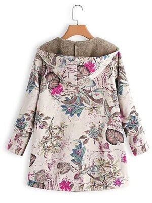 Retro Loose Fit Trees V Neck Long Sleeve Warm Sherpa Coat - Image 2