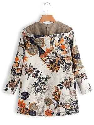 Retro Loose Fit Trees V Neck Long Sleeve Warm Sherpa Coat - Image 4