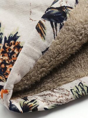 Retro Loose Fit Trees V Neck Long Sleeve Warm Sherpa Coat - Image 5