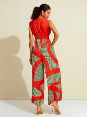 Satin Striped V Neck Sleeveless Jumpsuit - Image 2