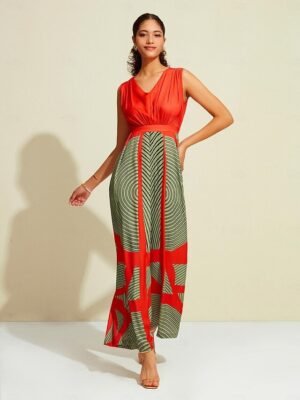 Satin Striped V Neck Sleeveless Jumpsuit - Image 7