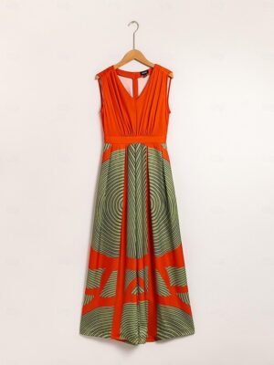 Satin Striped V Neck Sleeveless Jumpsuit - Image 8