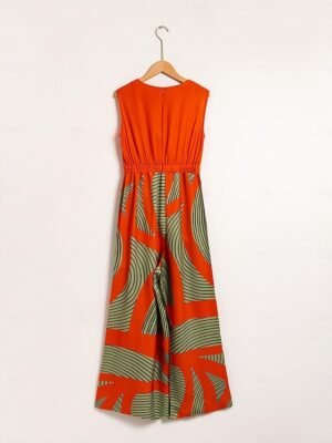 Satin Striped V Neck Sleeveless Jumpsuit - Image 9