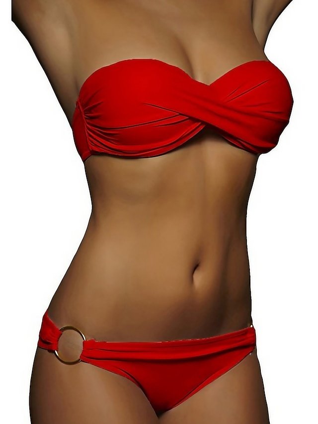 Sexy Cheeky Ruched Strapless Sleeveless Bikini Set - Image 1
