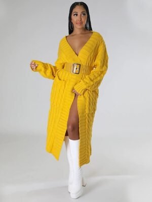 Sexy Loose Solid V Neck Drop Shoulder Long Sleeve Tunic Cardigan - Image 11