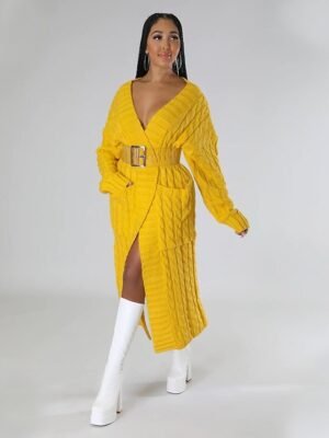 Sexy Loose Solid V Neck Drop Shoulder Long Sleeve Tunic Cardigan - Image 12