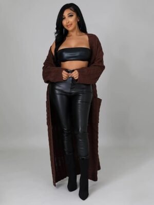 Sexy Loose Solid V Neck Drop Shoulder Long Sleeve Tunic Cardigan - Image 23