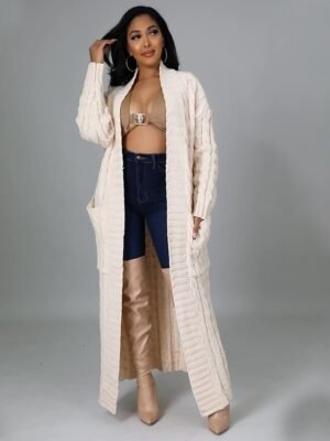 Sexy Loose Solid V Neck Drop Shoulder Long Sleeve Tunic Cardigan - Image 35