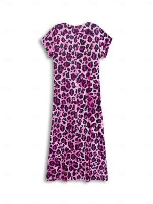 Sexy Regular Fit Leopard V Neck Drop Shoulder Short Sleeve Maxi Dress - Image 10