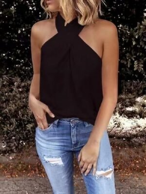 Sexy Regular Plain Halter Neck Sleeveless Camisole - Image 1