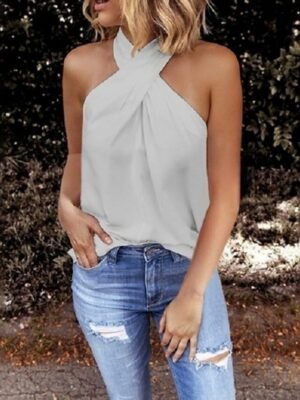 Sexy Regular Plain Halter Neck Sleeveless Camisole - Image 2