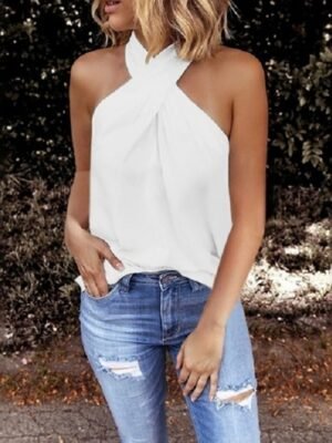 Sexy Regular Plain Halter Neck Sleeveless Camisole - Image 3