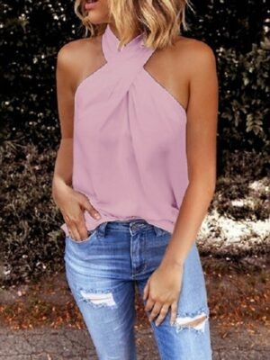 Sexy Regular Plain Halter Neck Sleeveless Camisole - Image 4