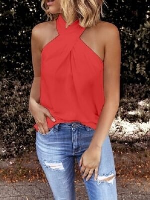 Sexy Regular Plain Halter Neck Sleeveless Camisole - Image 5