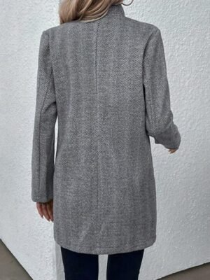 Simple Work Solid Zipper Pocket Long Outerwear - Image 2