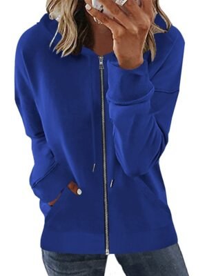 Sports Relaxed Plain Zip Front Long Sleeve Hoodie - Image 3