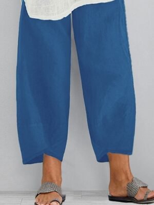 Sporty Casual Baggy Natural Solid Chino Calf-Length Pants - Image 1