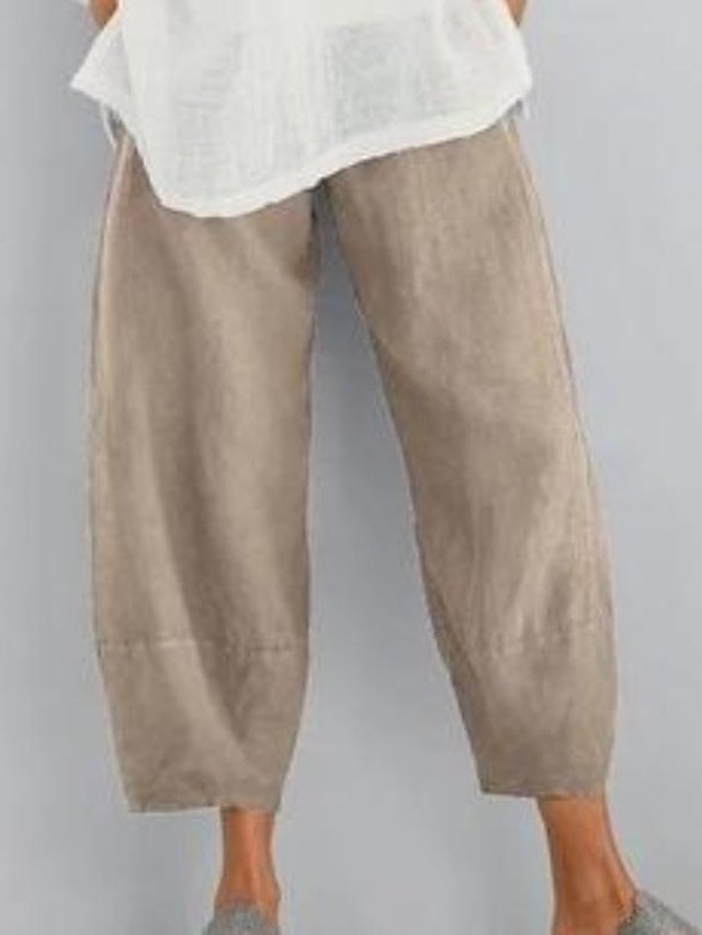 Sporty Casual Baggy Natural Solid Chino Calf-Length Pants - Image 2