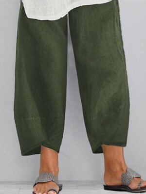 Sporty Casual Baggy Natural Solid Chino Calf-Length Pants - Image 3