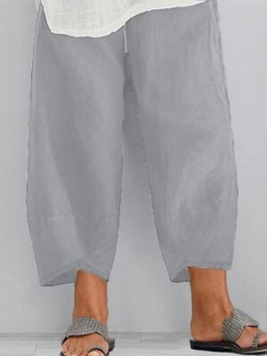 Sporty Casual Baggy Natural Solid Chino Calf-Length Pants - Image 4