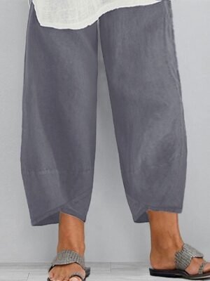 Sporty Casual Baggy Natural Solid Chino Calf-Length Pants - Image 5