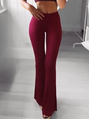 Sporty Flare Plain Mid Waist Wide Leg Full Length Chinos - Image 4