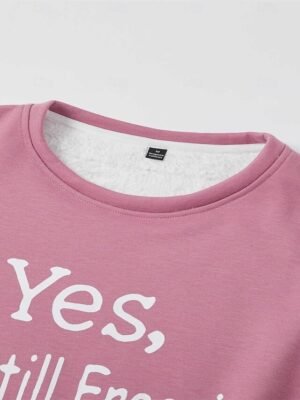 Street Casual Loose Letter Crewneck Long Sleeve Fleece Pullover - Image 3